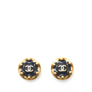 CHANEL coco mark earrings gold black plated ladies