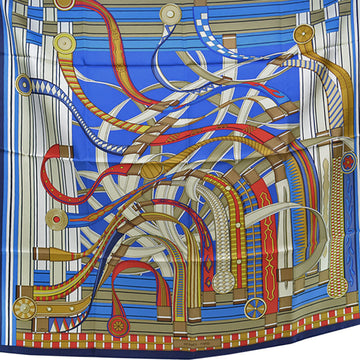 HERMES Scarf Carre 90 Voltes et Pirouettes Blue Brown Multi Silk 100% Ladies