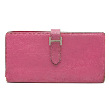 HERMES Bear Souffle Bifold Long Wallet Leather Rose Shocking Pink