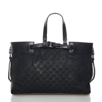 Gucci GG Canvas Tote Bag 106251 Black Leather Ladies GUCCI