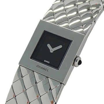 CHANEL Watch Ladies Matelasse Quartz Stainless Steel SS H0009 Silver Black Square Polished