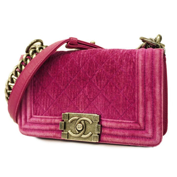 CHANEL Shoulder Bag Boy Chain Velor Pink Silver Hardware Women's