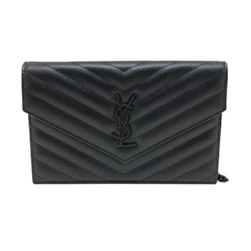 SAINT LAURENT chain wallet quilting 393953 B0W05 1000 black leather ladies