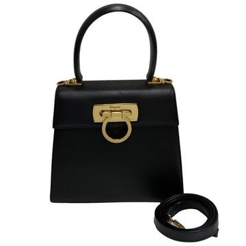 SALVATORE FERRAGAMO Gancini Hardware Leather Genuine 2way Handbag Mini Shoulder Bag Black