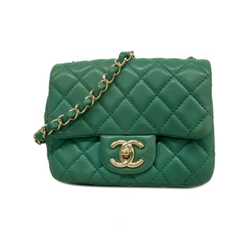 CHANEL Shoulder Bag Matelasse Chain Lambskin Green Women's