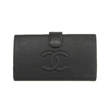 Chanel Caviar Skin Coco Mark Bi-Fold Gama Mouth Long Wallet Black