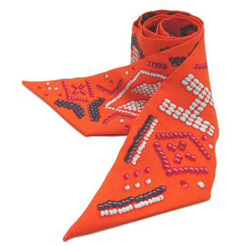 HERMES Twilly Kelly en perles Women's Scarf Muffler 100% Silk Multi [Orange]