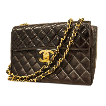 Chanel shoulder bag big matelasse W chain patent leather black gold metal