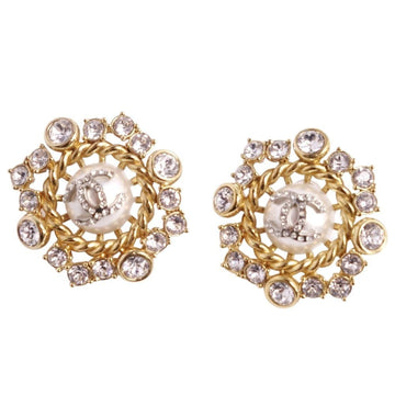 CHANEL Earrings 20B Coco Mark Bijou Rhinestone Women's Gold