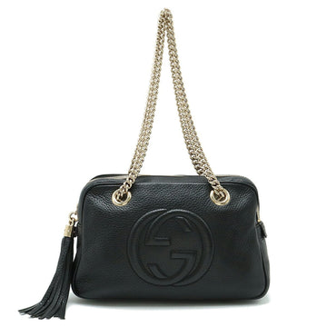 GUCCI Soho Interlocking G Chain Shoulder Bag Tassel Leather Black 308983