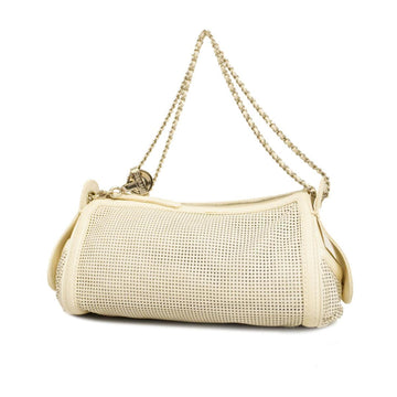 CHANEL Shoulder Bag Chain Leather White Silver Hardware Women's