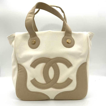 CHANEL Bag Marshmallow Tote Ivory x Beige White Brown Handbag Coco Mark Bicolor Ladies Canvas