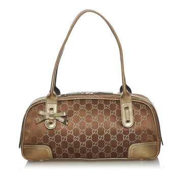 Gucci GG Canvas Princie Handbag 161720 Brown Gold Leather Ladies GUCCI