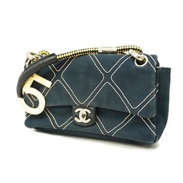 CHANEL Shoulder Bag Canvas Navy Silver Hardware Women's