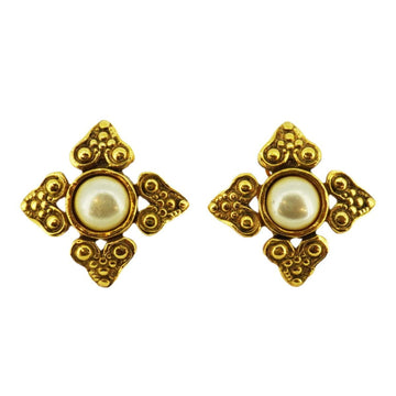 CHANEL earrings fake pearl GP plated gold ladies