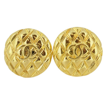 CHANEL Earrings Vintage Coco Mark Matelasse Round Circle GP Plated Gold Ladies