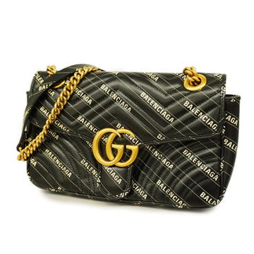 GUCCI Shoulder Bag GG Marmont Balenciaga Collaboration 443497 Leather Black Gold Hardware Women's