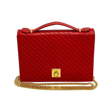 CELINE Vintage Ring Hardware Leather Genuine Chain 2way Handbag Mini Shoulder Bag Red