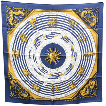 HERMES CARRE 90 DIES ET HORE Women's Silk Scarf Blue,Multi-color