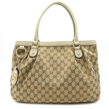 Gucci GG canvas sukiy tote bag shoulder leather khaki beige 296835