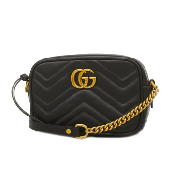 GUCCI Shoulder Bag GG Marmont 448065 Leather Black Gold Hardware Women's