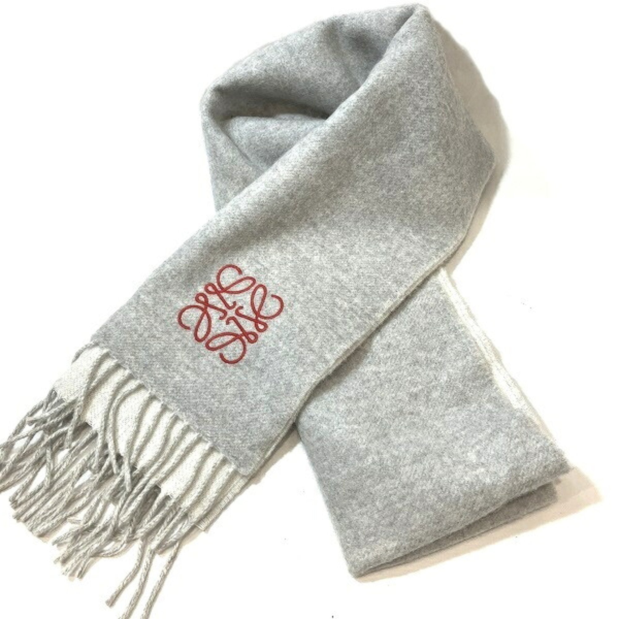 LOEWE gray wool cashmere brand accessory muffler ladies