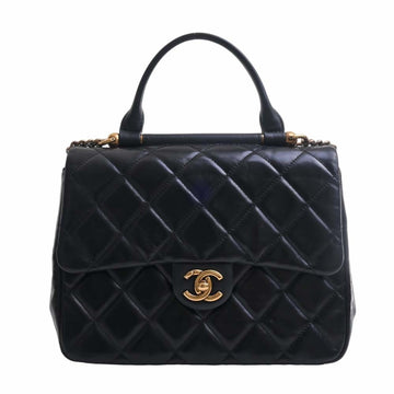 CHANEL Leather Matelasse Coco Mark Chain Shoulder Bag Black Ladies