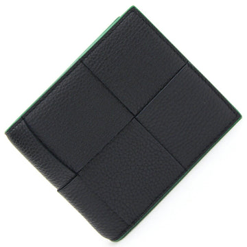BOTTEGA VENETA Bifold Wallet Cassette 649605 Black Green Leather Compact Intrecciato Maxi Bicolor Men's