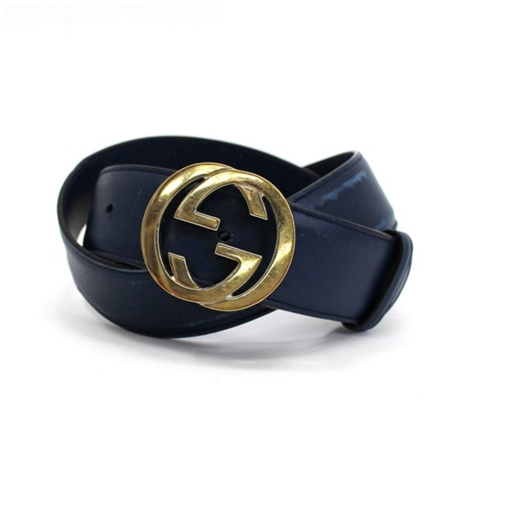 GUCCI leather belt GG buckle navy 546386 total length 97.5 cm waist 77