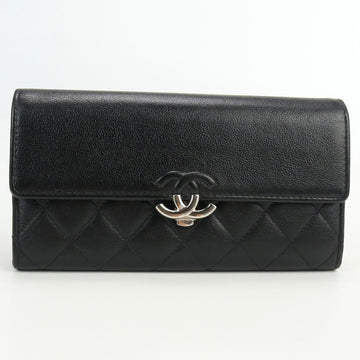 CHANEL Long Flap Wallet with Double Fold Coin Purse Leather Women's