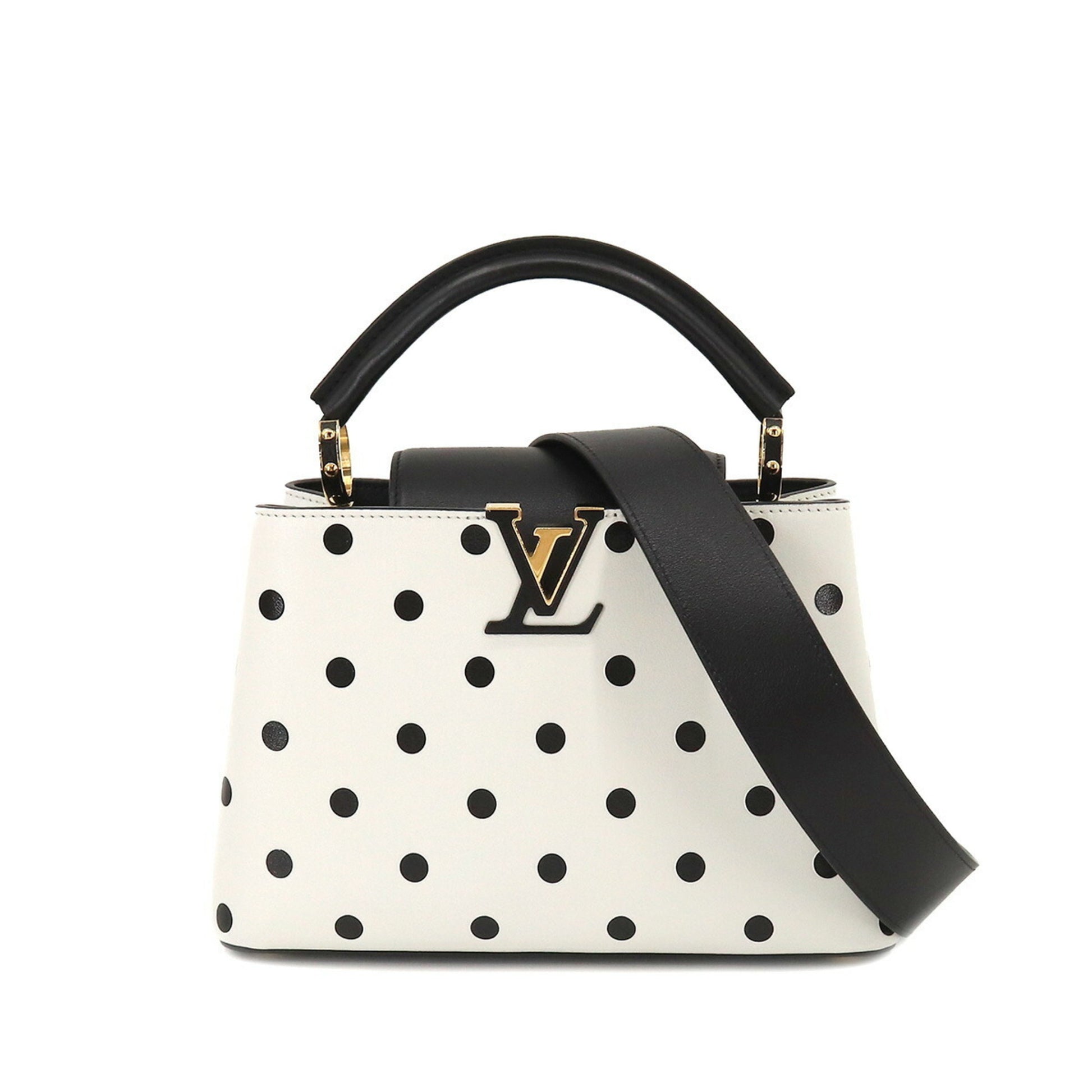 Louis Vuitton White Polka Dot Leather Capucines BB Top Handle Bag Louis  Vuitton