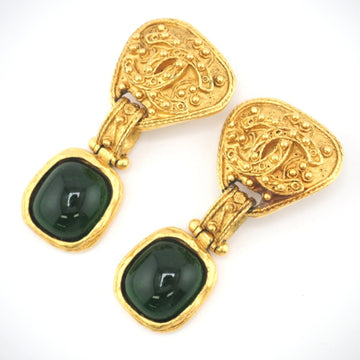 CHANEL 94A Griboa Coco Mark Earrings Green Women's