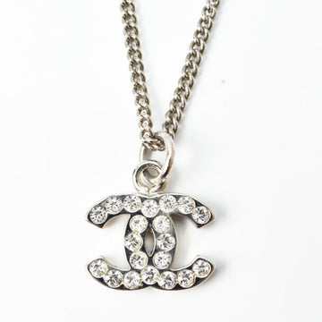 CHANEL necklace pendant  here mark CC rhinestone silver white