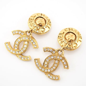 CHANEL Cocomark Vintage Rhinestone Earrings Gold Women's