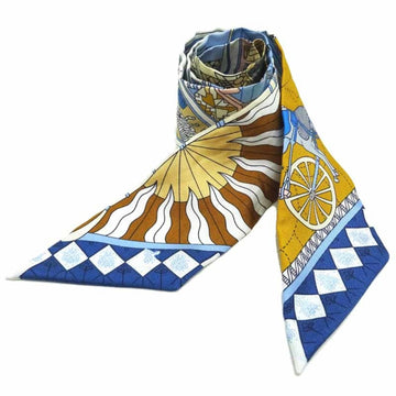 HERMES Twilly Women's Scarf Blue,Brown,Yellow