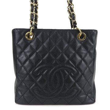 CHANEL PST Chain Tote Bag No. 16 Caviar Skin Coco Mark Black Women's chain tote bag black gold coco caviar skin