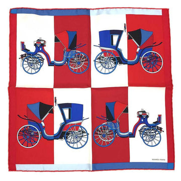 HERMES Carre 42 45 Scarf Muffler GAVROCHE TWILL VOITURES EXQUISES Exquisite carriage 893510S 06 HTH192 Red/White/Blue DR/ROUGE/BLEU/BLANC 100% silk scarf