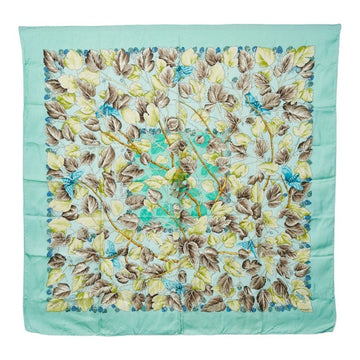 HERMES Carre 90 LARBRE de SOIE Silk Tree Mulberry and Silkworm Scarf Muffler Light Blue Multicolor Women's