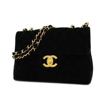 CHANEL Shoulder Bag Matelasse Big W Chain Velor Black Gold Hardware Women's