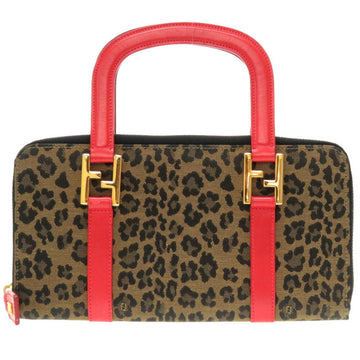 FENDI Leopard Pattern Canvas Leather Brown Bag Handbag