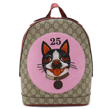GUCCI GG Supreme BOSCO Applique Dog Rucksack Backpack PVC Leather Khaki Beige Red 495621