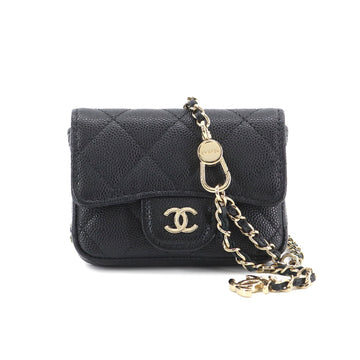 CHANEL matelasse chain belt bag waist pouch caviar skin black AP1952 Belt Bag