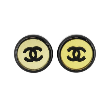 CHANEL earrings here mark round plastic gold black 01P ladies