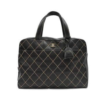 CHANEL wild stitch bag handbag tote black leather ladies' men's