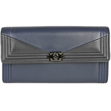 Chanel long wallet boy bicolor navy black 24 series A80286