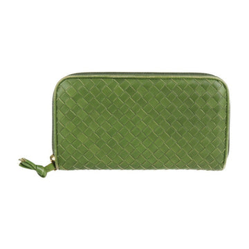 BOTTEGA VENETA intrecciato long wallet 132358 leather green gold metal fittings round fastener