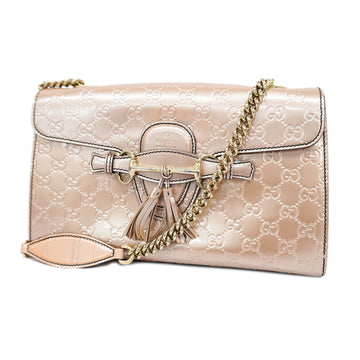 GUCCIAuth  Horsebit Shoulder Bag Emily Enamel 295402 Women's Shoulder Bag Pink