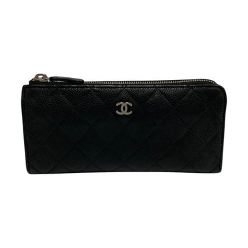 CHANEL Matelasse Caviar Skin Leather Genuine Coco Mark Long Wallet Black