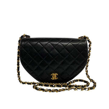 CHANEL Matelasse Lambskin Leather Genuine Turnlock Chain Shoulder Bag Black 04869