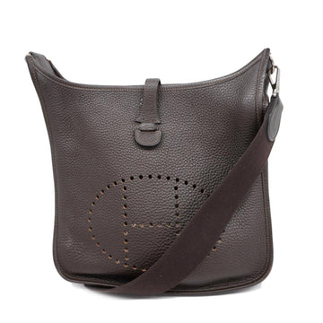 HERMES Shoulder Bag Evelyn 2 PM I Engraved Taurillon Clemence Chocolat Silver Hardware Ladies